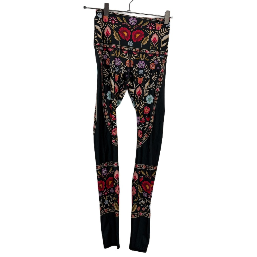 Yoga Democracy Leggings Womens XS Black Floral High Rise Recycled Yoga Pants